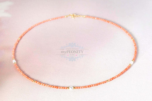 Zierliche Seed Korallen und Rice Süßwasserperlen Kette, mypeonity