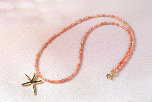 Halskette mit Seestern und Karneol Perlen, mypeonity, sommerschmuck