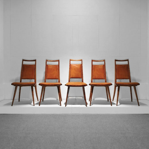 Carlo Di Carli  Dinning Chairs  Walnut, Leather  Italy, 1950s - PN.Modern pnmodern