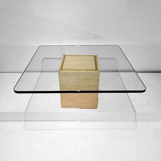Roger Vanhevel Travertine Glass Centre Table Artisan-made Furniture, Belgian Design, Belgium, c.1970 - PN.Modern pnmoderen.com