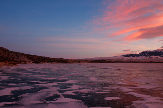 Yellowstone sunset in the winter after a snowmobile tour