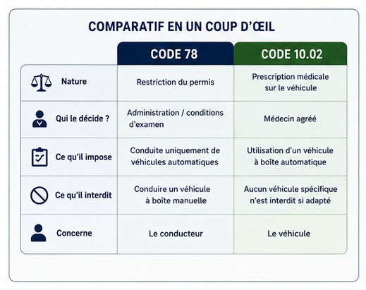 Comparatif code 78 et code 10.02