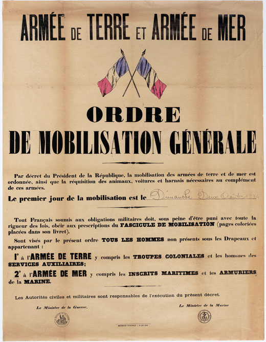 Ordre de mobilisation générale guerre 14/18 - Site de Saint Amand Magnazeix Autrefois