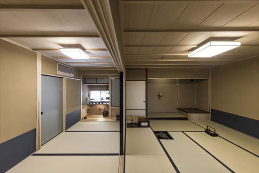 大阪　京都　茶室　設計事務所　監理　広間の茶室　稽古場　水屋　琵琶台　襖　畳　畳の匂い chashitsu (tea ceremony house)