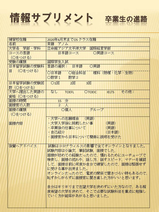 情報サプリメント 卒業生の進路 jjcbali ページ