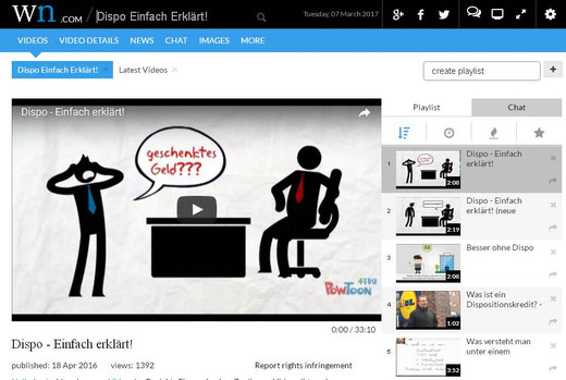 Unsere Videos auf der internationalen Videoplattform wn.com!!! (Screenshot vom 07.03.2017)
