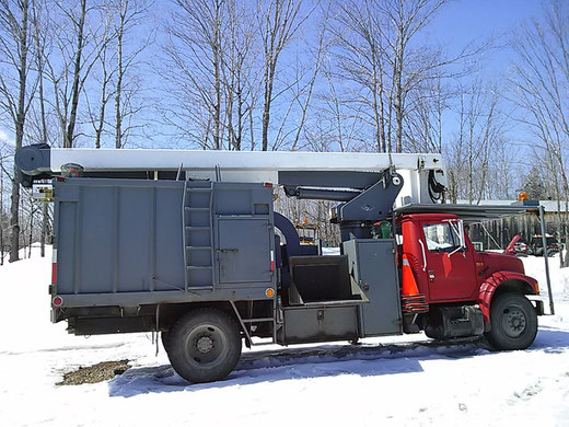 Camion nacelle avec déchiqueteuse