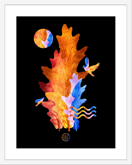 Exponat: By Moonlight at Night - Größe: 40 x 50, mit Rahmung - Art: digiART / Exponat aus getrockneten Eichblätter / Digitaler Scan / Exponat in Photoshop künstlerisch bearbeitet / Kunstdruck auf Leinenoptikpapier - Copyright by Pelz 2018