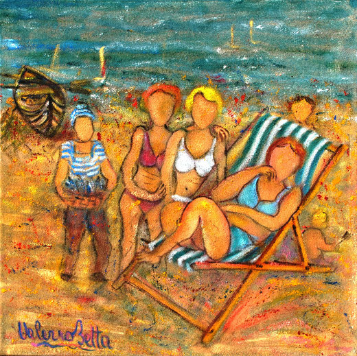 Valerio Betta - In posa sulla spiaggia- olio su tela sabbiata  - 50x50