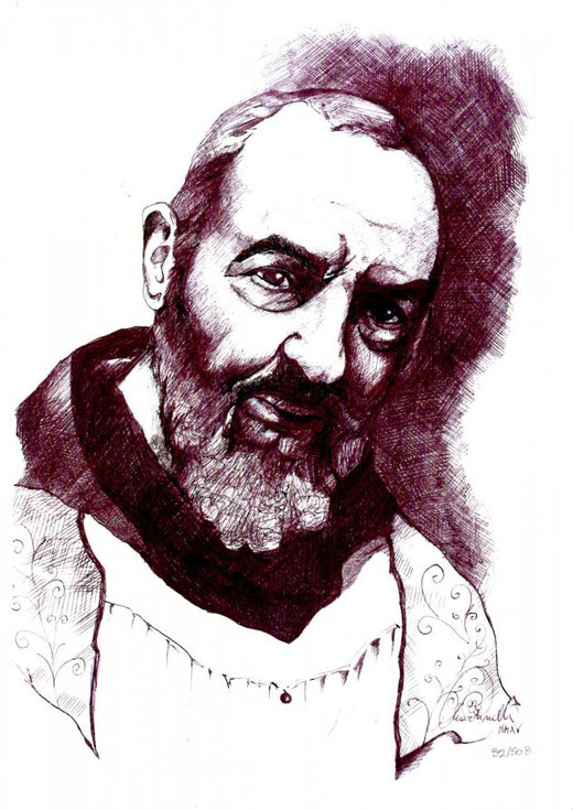 Martinelli Angela  (Italia) – San Pio da Pietrelcina – china su carta – 20 x 30