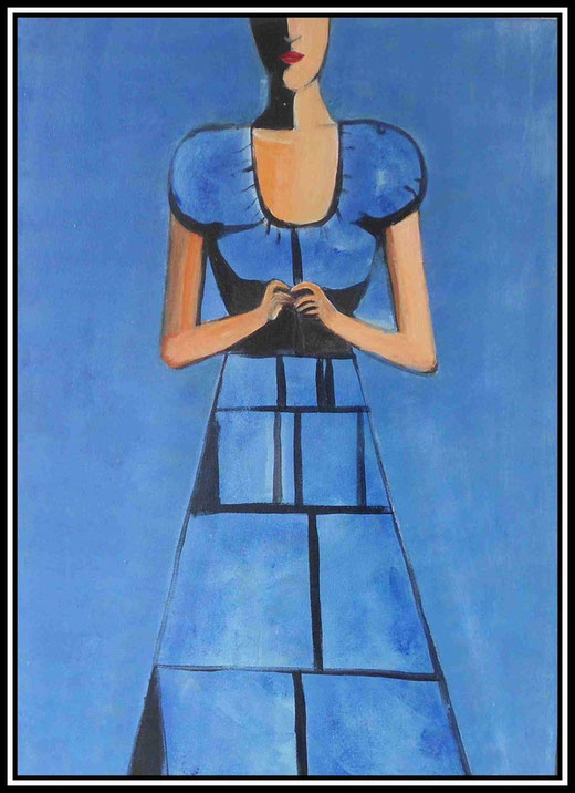 Martine Jaeger- Woman in blue - acrilico su tela - 50 x 70
