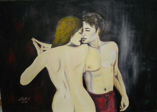 Sonia Rosaria Mutti - Complicità - olio su tela - 100 x 70