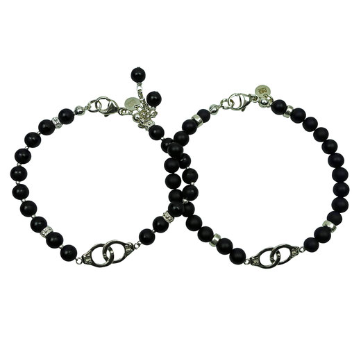 Partnerlook Armbänder, Partnerarmbänder, Onyx, Handschellen Silber 925