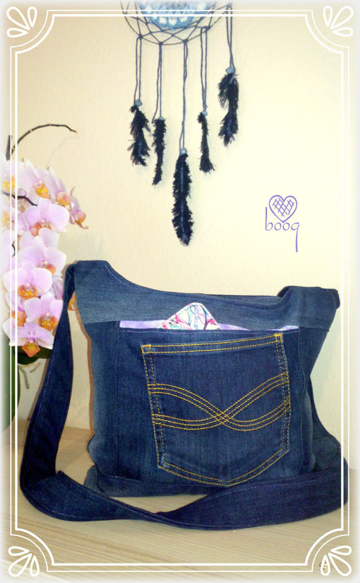 boog varrás denim bag