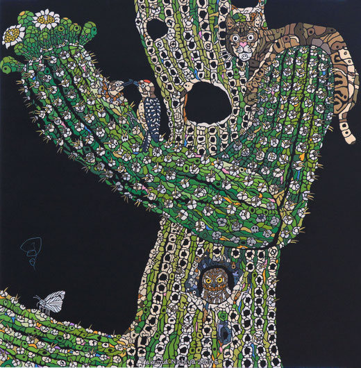 「共生」800x800mm アクリル・他/木製パネル　2017