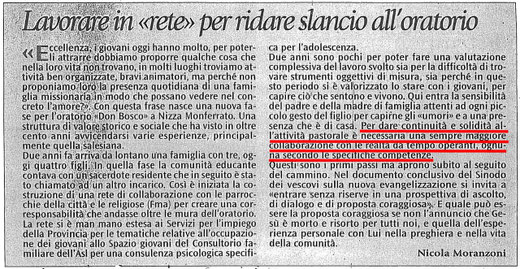 Articolo dell'Avvenire 14-07-2013