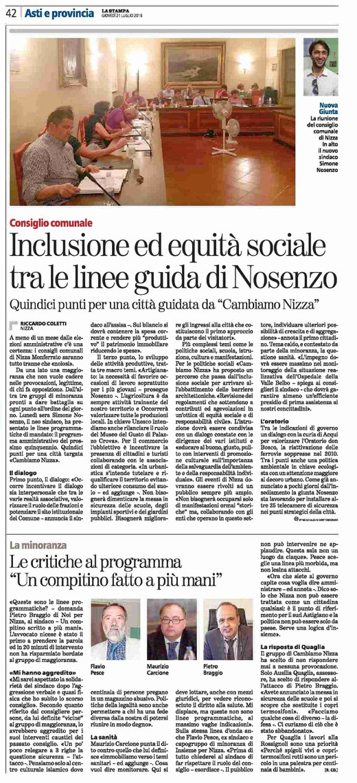 Articolo La Stampa del 21 luglio 2016