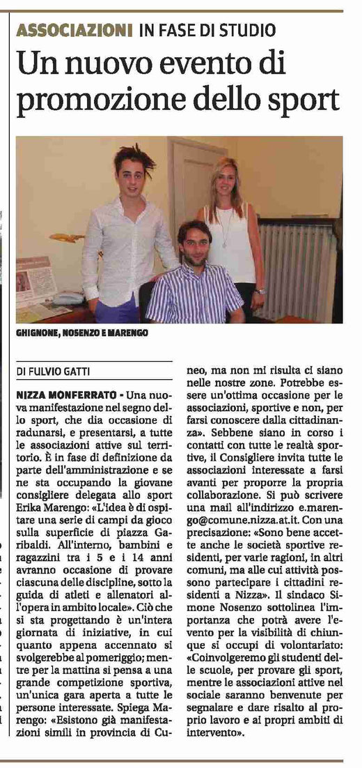 Articolo La Nuova Provincia del 19 luglio 2016