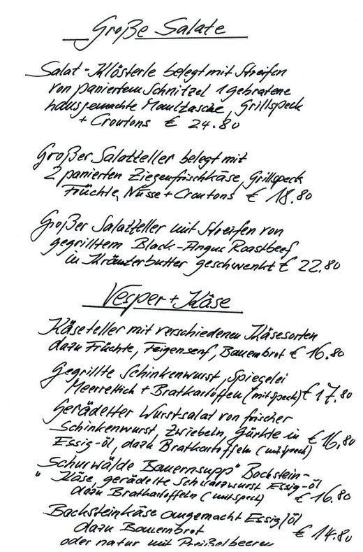 Große Salate, Vesper + Käse