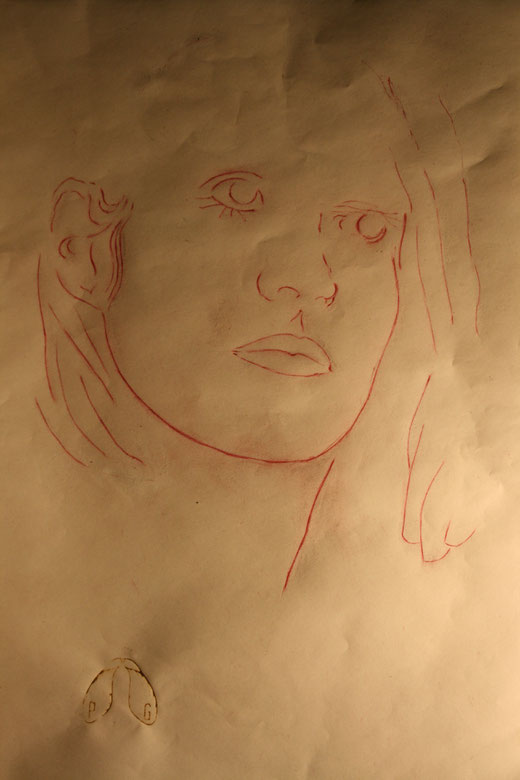 ALESSIA (CENTAQUILA).  "Red Shoes" Disegno a penna su carta, 50x37,5. Firenze, IUSTITIA. Libreia Giorni, 12 gennaio 2019. 