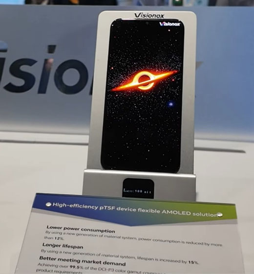 SID 2025で展示されたVisionoxの高効率pTSF OLEDデバイス (出典：Visionox)