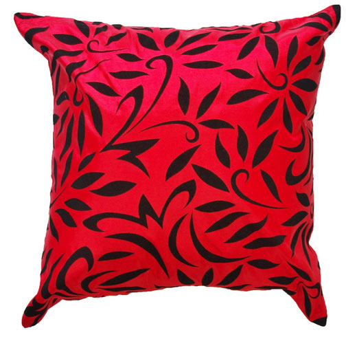 タイシルクッショクンカバー 　バンコク リーフ デザイン  レッド   【Bangkok Leaf Design , Red】 45×45cm 対応 01