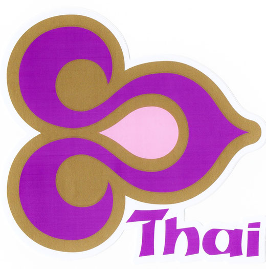 タイ航空　ステッカー（THAILAND AIR WAYS Sticker　Purple & Gold） right side type　Ｌ サイズ　(パープル ＆ゴールド)　 1枚　【Thailand Sticker】の商品画像01