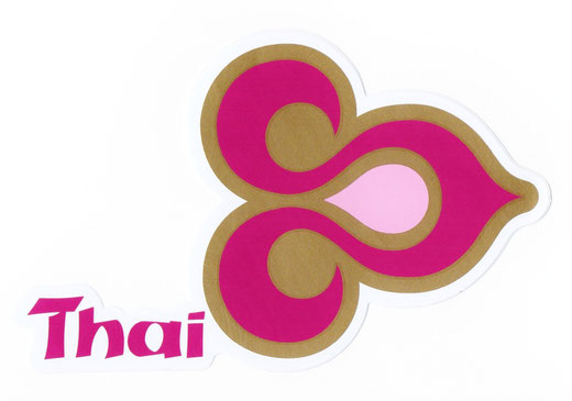 タイ航空　ステッカー（THAILAND AIR WAYS Sticker　Magenta & Gold） right side type　M サイズ　(マゼンタ ＆ゴールド)　 1枚　【Thailand Sticker】の商品画像01