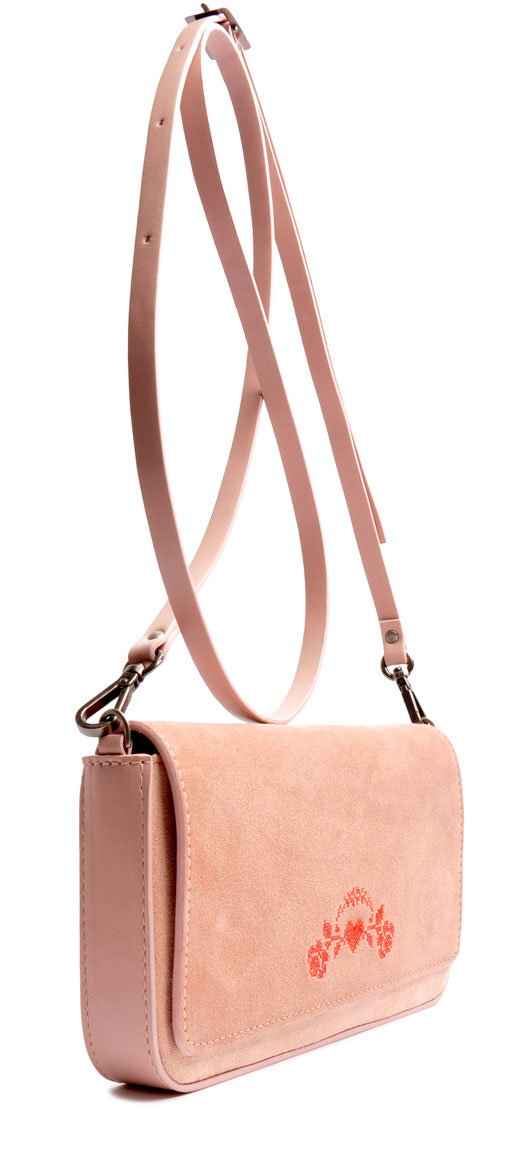 Drindltasche aus Leder . Crossovertasche . Clutch in rose . Trachtentasche . OSTWALD Traditional Craft