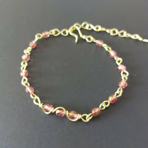 Bracelet facettes de bohème rose doré fait main l' Arche de Jessica