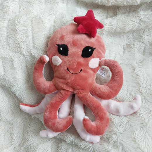 Doudou poulpe rose corail pieuvre étoile de mer fait main l'Arche de Jessica