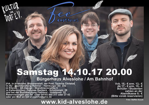 Fee Baenius & Band am 14. Oktober 2017 um 20.00 Uhr im Bürgerhaus Alveslohe