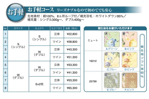 羽毛布団リフォームお手軽コース画像