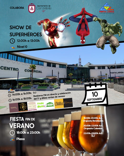 10 de septiembre: Show de Superhéroes y Fiesta fin de verano en el Centro Comercial Punta Larga (Candelaria)