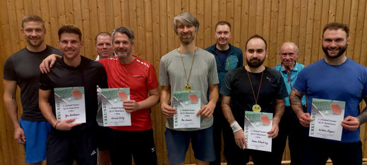 SG 03 Clickball-Turnier 2026 v.l.n.r. mit Urkunden: Jan Heckmann, Gerald Rettig, Max Lanzer, Hassan Alhashimy, Niklas Ripper