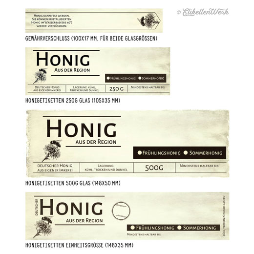 Honigetiketten zum Bestempeln, Design für Honig, Honigglasetiketten, Etiketten, Imker, Honiggläser, Honig Labels, Etikettendesign, Labledesign