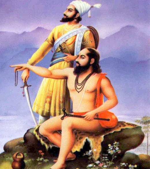 Shivaji (standing) & Swami Samarth Ramdas (seated).
