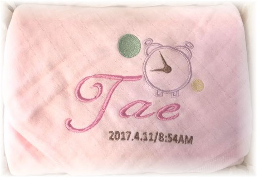 名前入り ガーゼ「Time タオル」 出産祝い