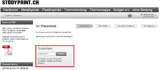 Gutscheincode online eingeben