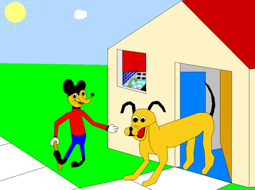 Micky geht mit Pluto spazieren.