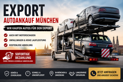 Export Autoankauf München – Autotransporter mit Fahrzeugen für den Export auch bei Motorschaden und Unfallwagen