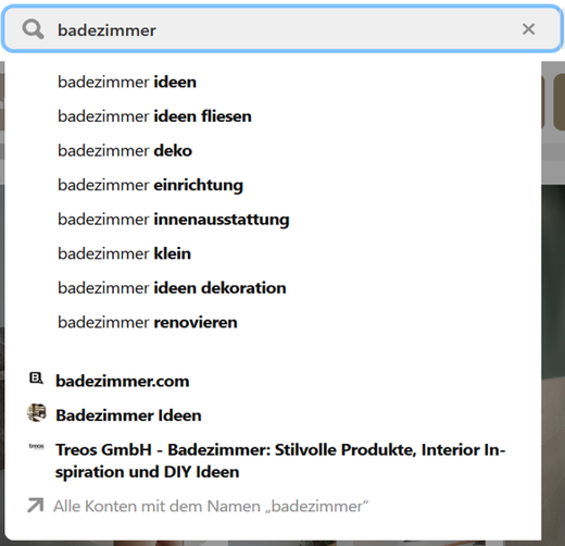 Targeting für Pinterest Ads: Recherche von Keywords mittels Autovervollständigung