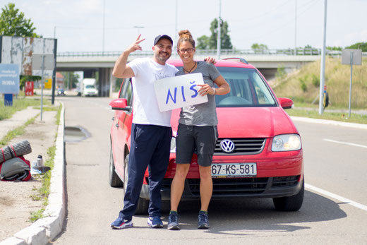 Sascha and Viviane at the drop off place in Nisch, Serbia