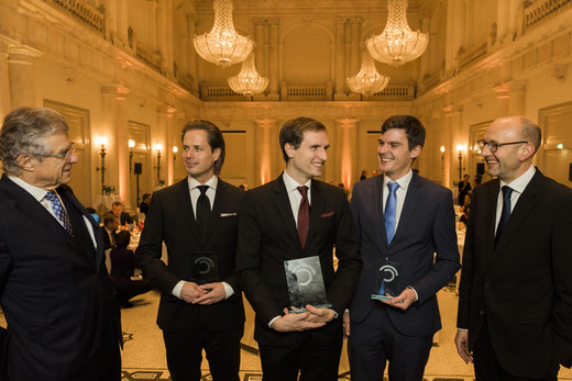 Von links Bruno Kübler, Tilman Rauhut, Patrick Keinert, Johannes Richter, Lucas Flöther. Preisträger und Laudatoren Wissenschaftspreis © 2018 Sven Döring