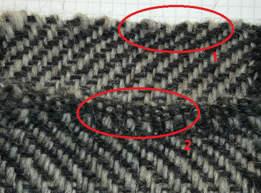 Nr 1 ist jeweils eine einfache Kante, ohne verstärkte Randfäden Nr 2 ist jeweils die Schlauchkante