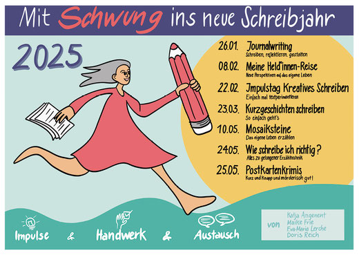 Abbildung der Postkarte zum Schreibkursprojekt "Mit Schwung ins neue Schreibjahr"