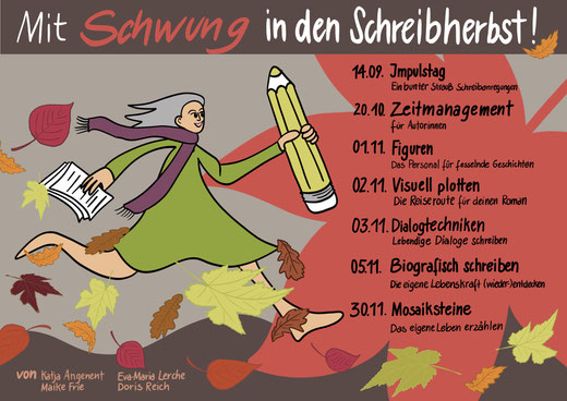 Abbildung der Postkarte zum Kreatives-Schreiben-Projekt Mit Schwung in den Schreibherbst.
