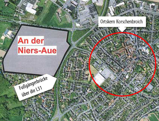 Wie kommen die Bewohner des Wohngebiets "An der Niersaue" in den Ortskern?