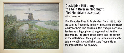 Bild: Oostzijdse Mühle am Gein-Fluß im Mondlicht, Piet Mondrian, 1903, Rijksmuseum Amsterdam