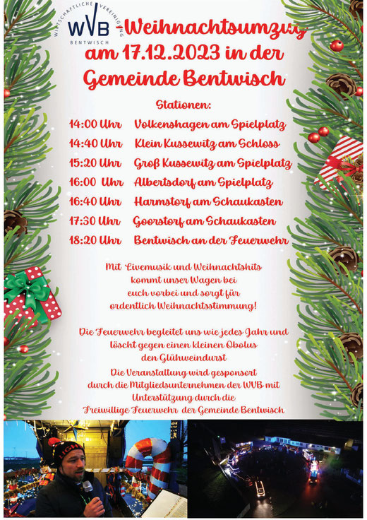 Stationen in den Ortsteilen der Gemeinde Bentwisch zum WVB-Weihnachtsumzug 2023